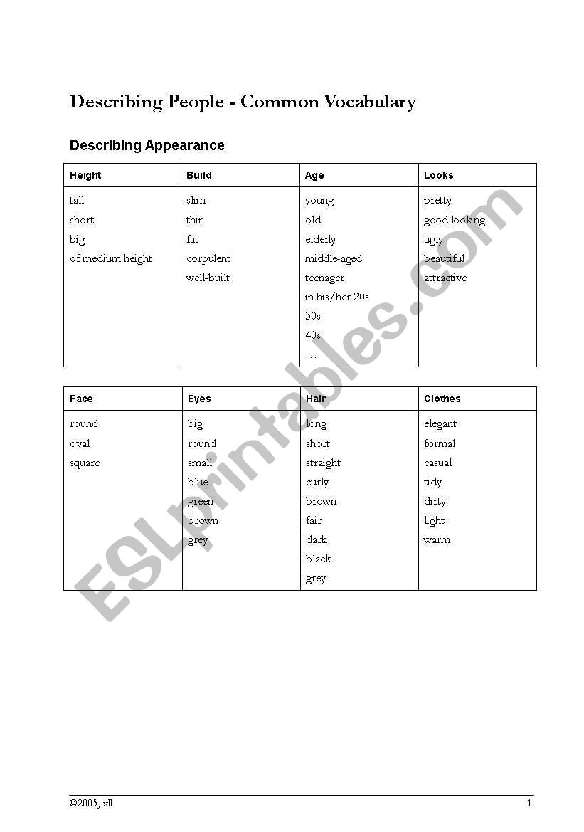 Describing people worksheet