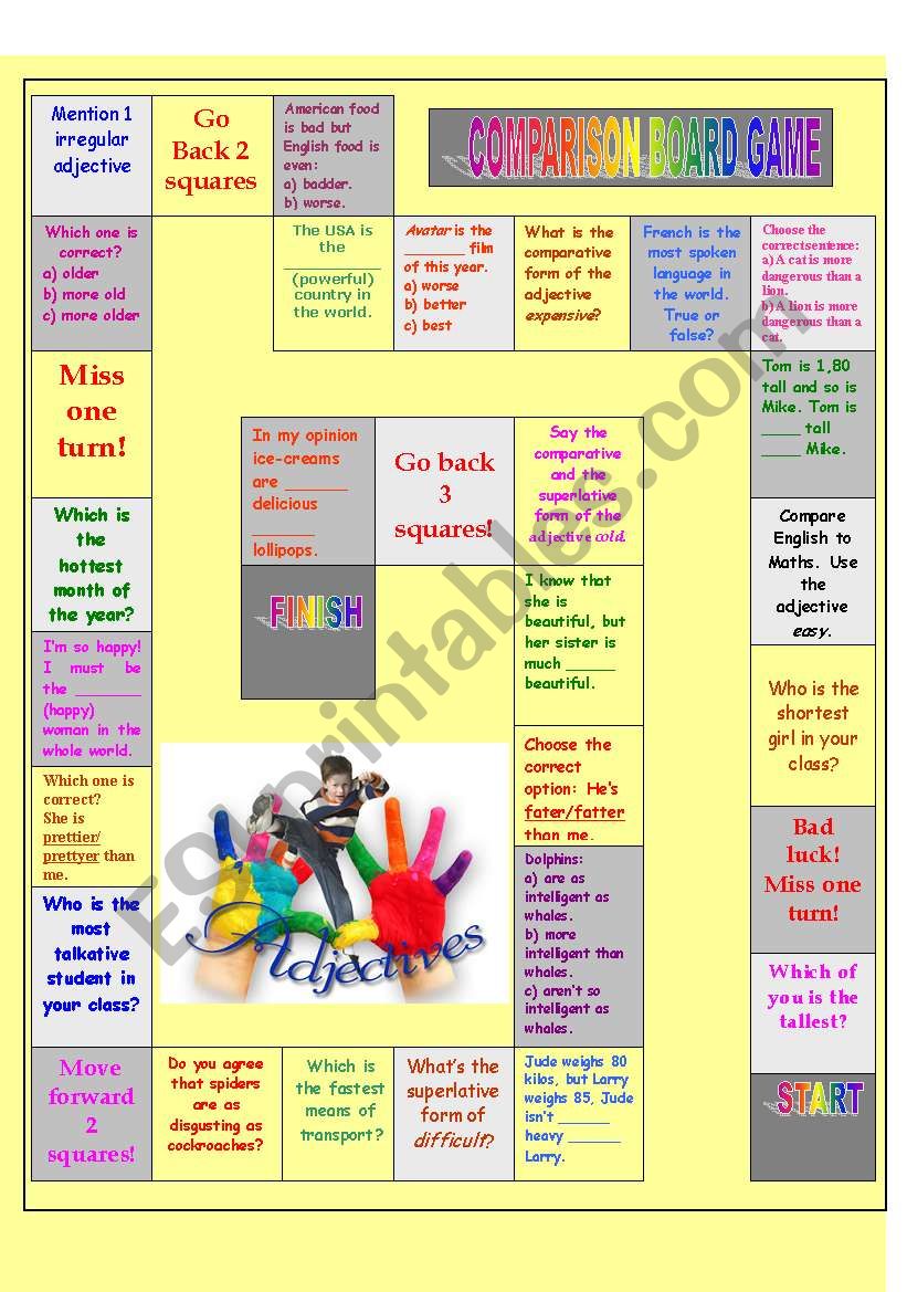 Comparison board game 2 worksheet