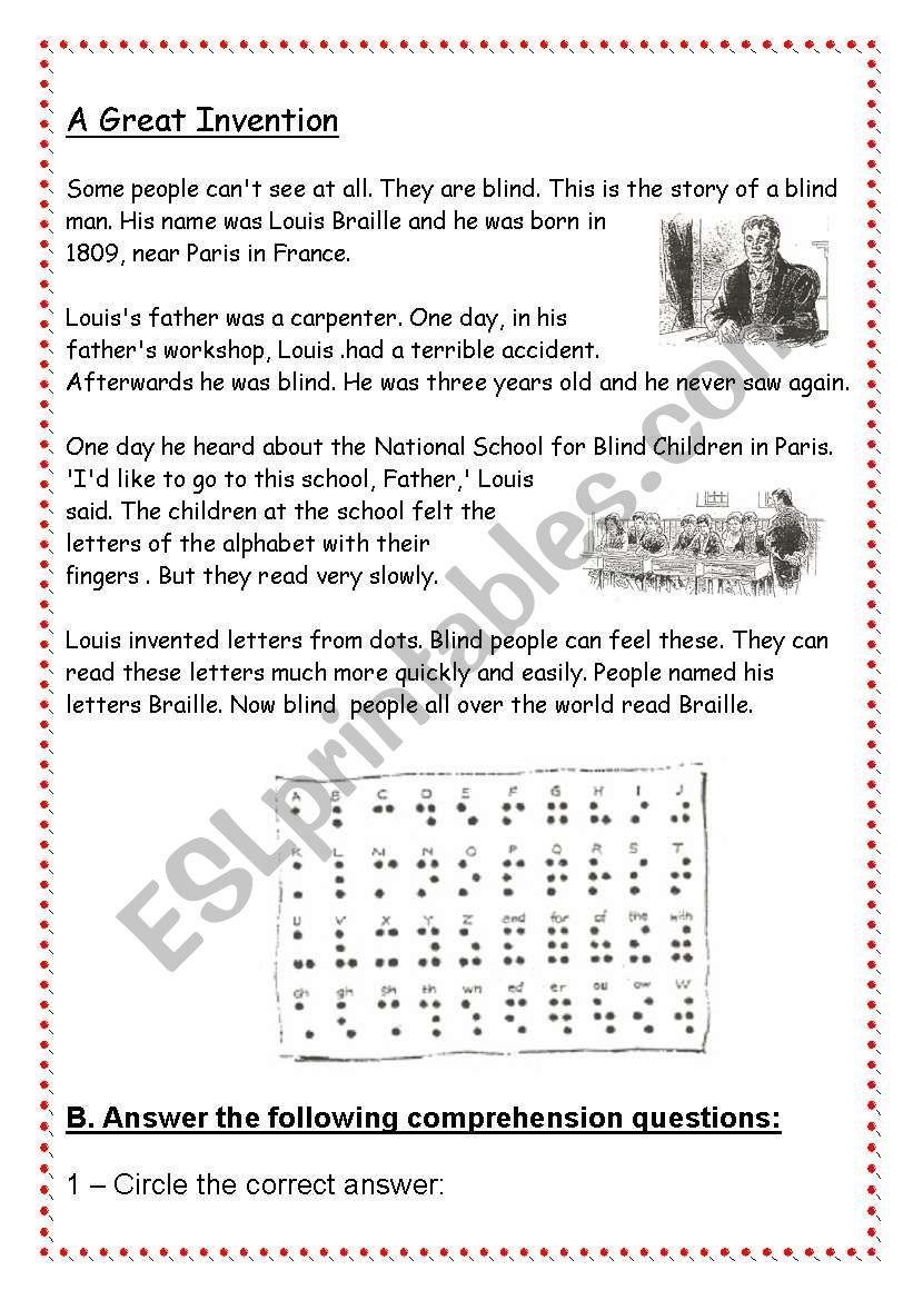 Louis Braille worksheet