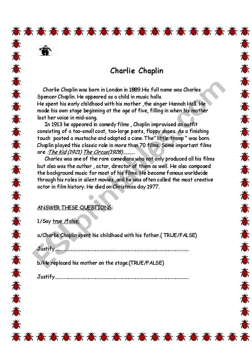Charlie Chaplin worksheet