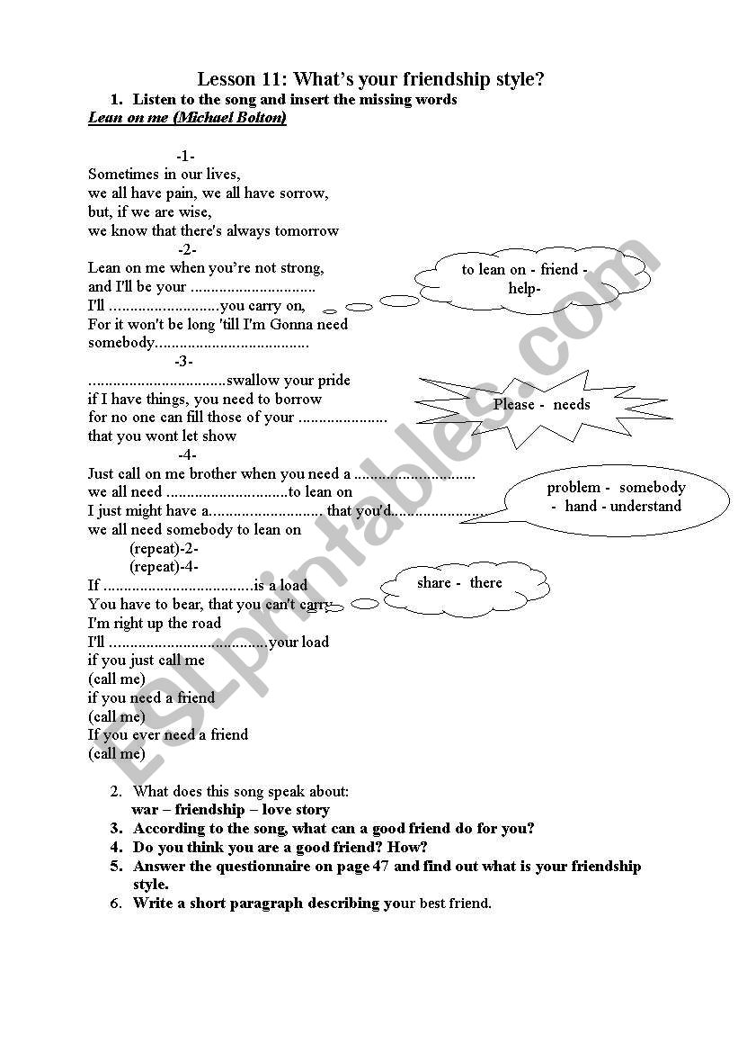 friendship worksheet