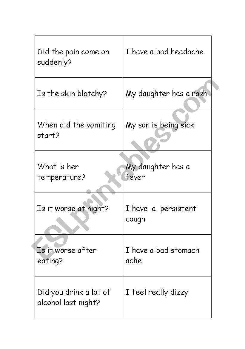 Symptoms worksheet