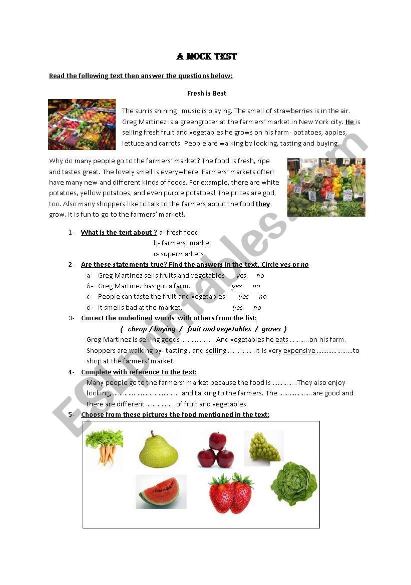 market day worksheet