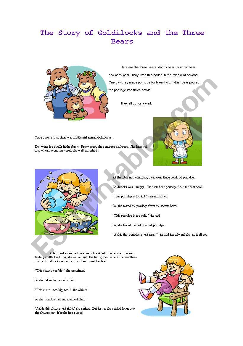 Goldilocks worksheet