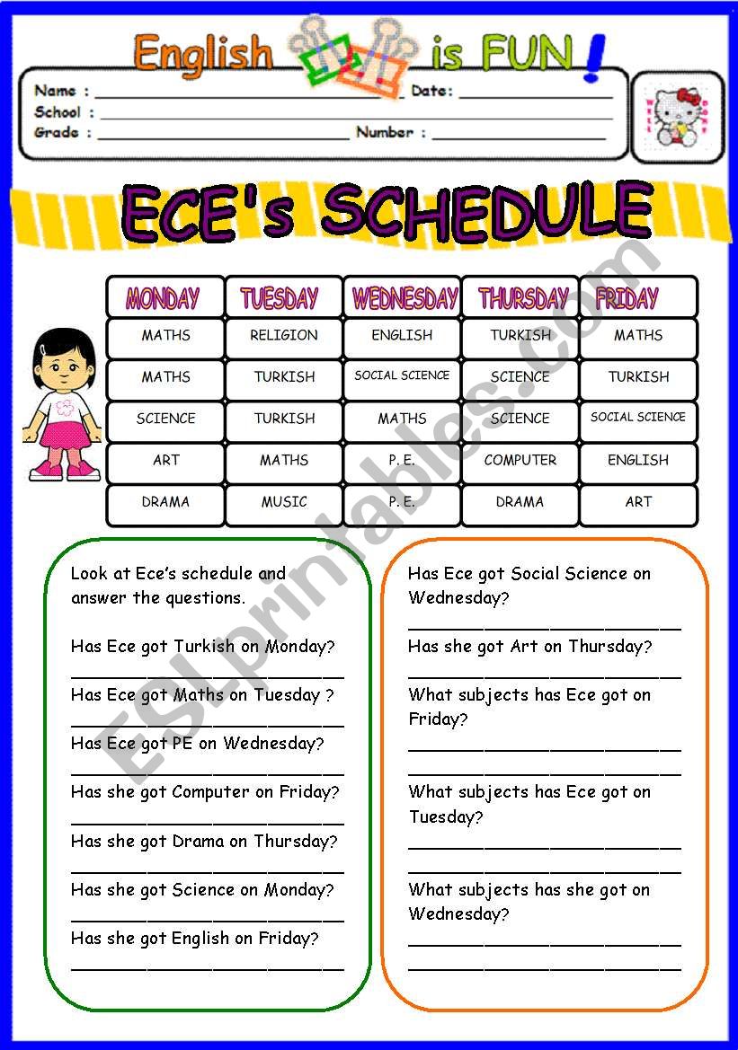Eces Schedule worksheet