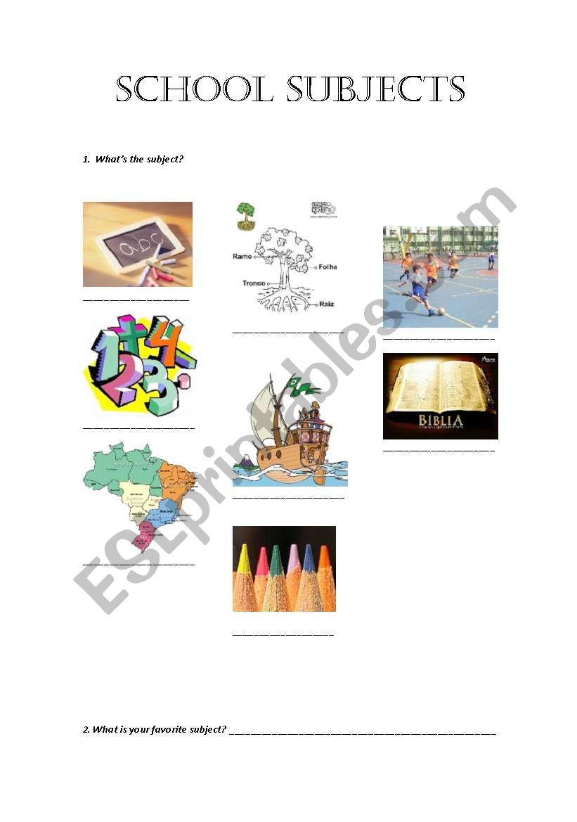 School Subjects worksheet