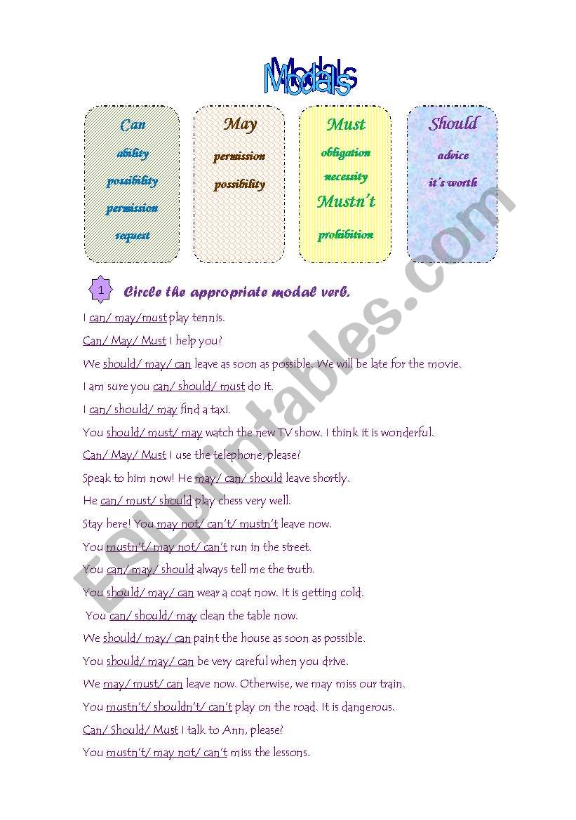 Modals worksheet