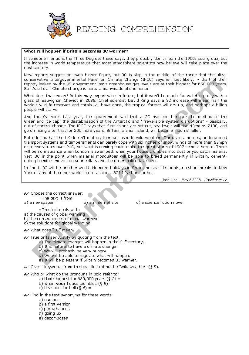 Global warming worksheet