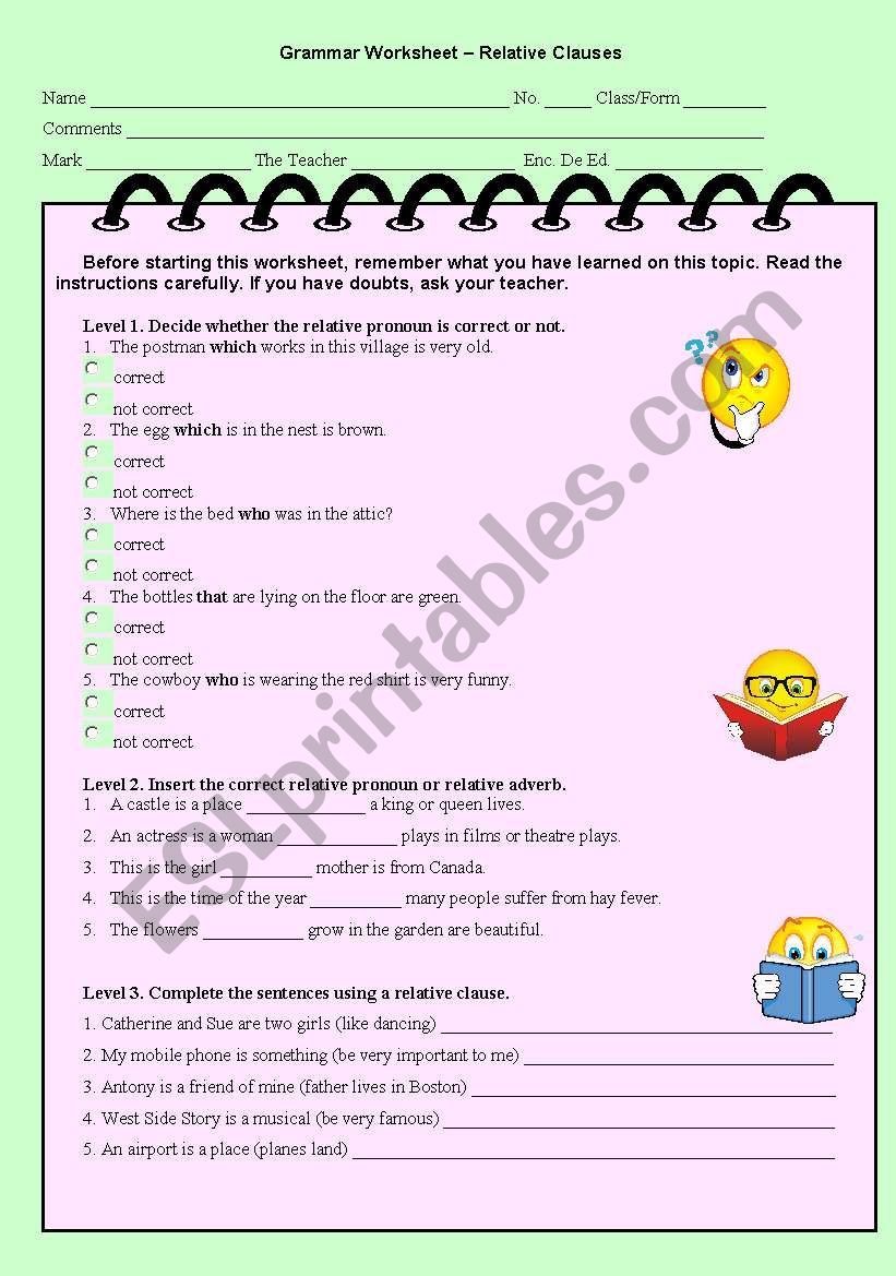 RELATIVE CLAUSES worksheet