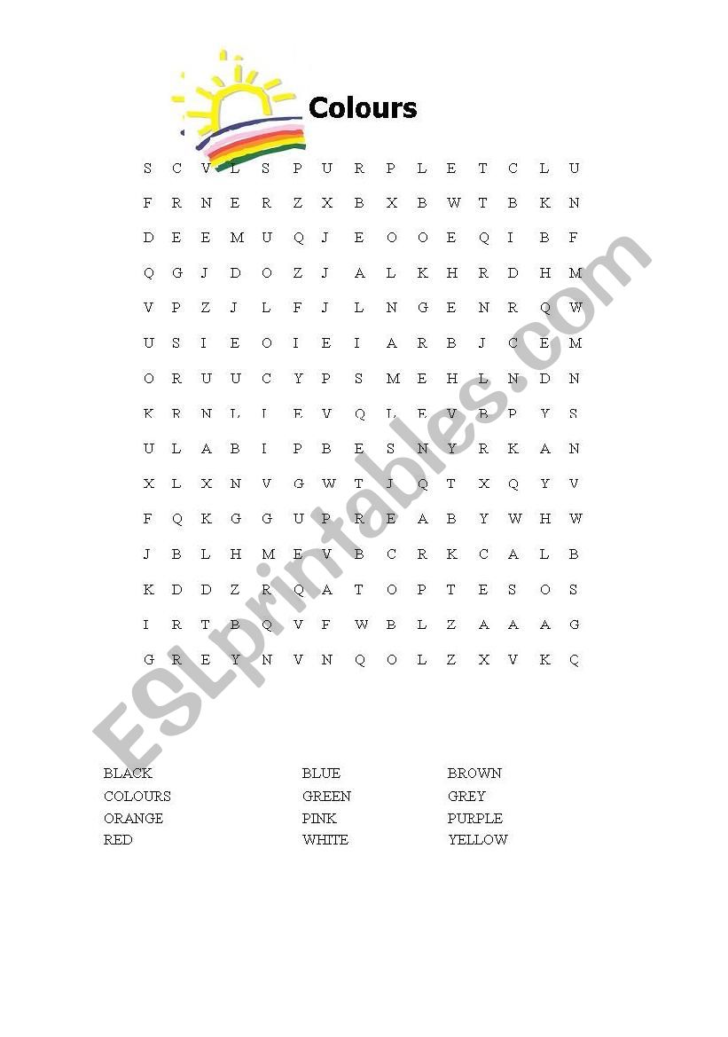 Colours wordsearch worksheet