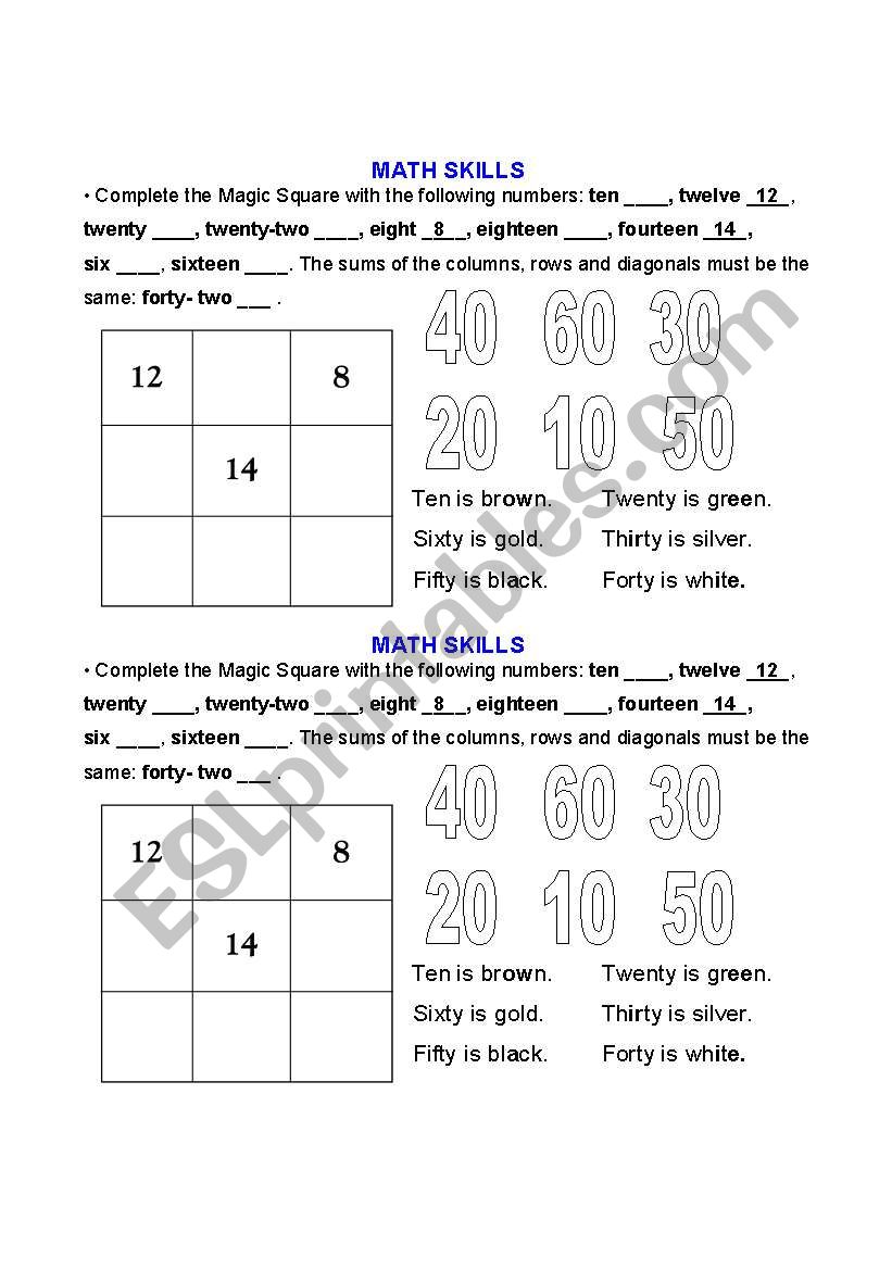 MATH SKILLS. worksheet