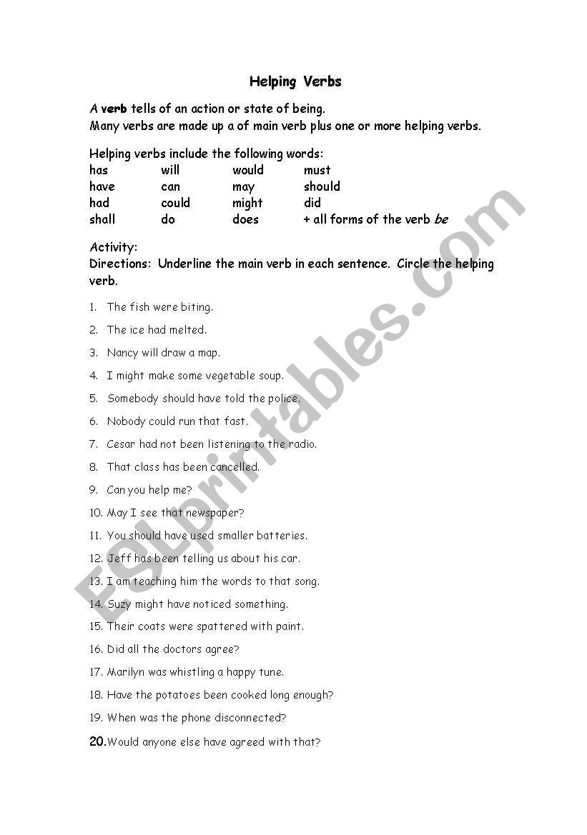Helping Verbs worksheet