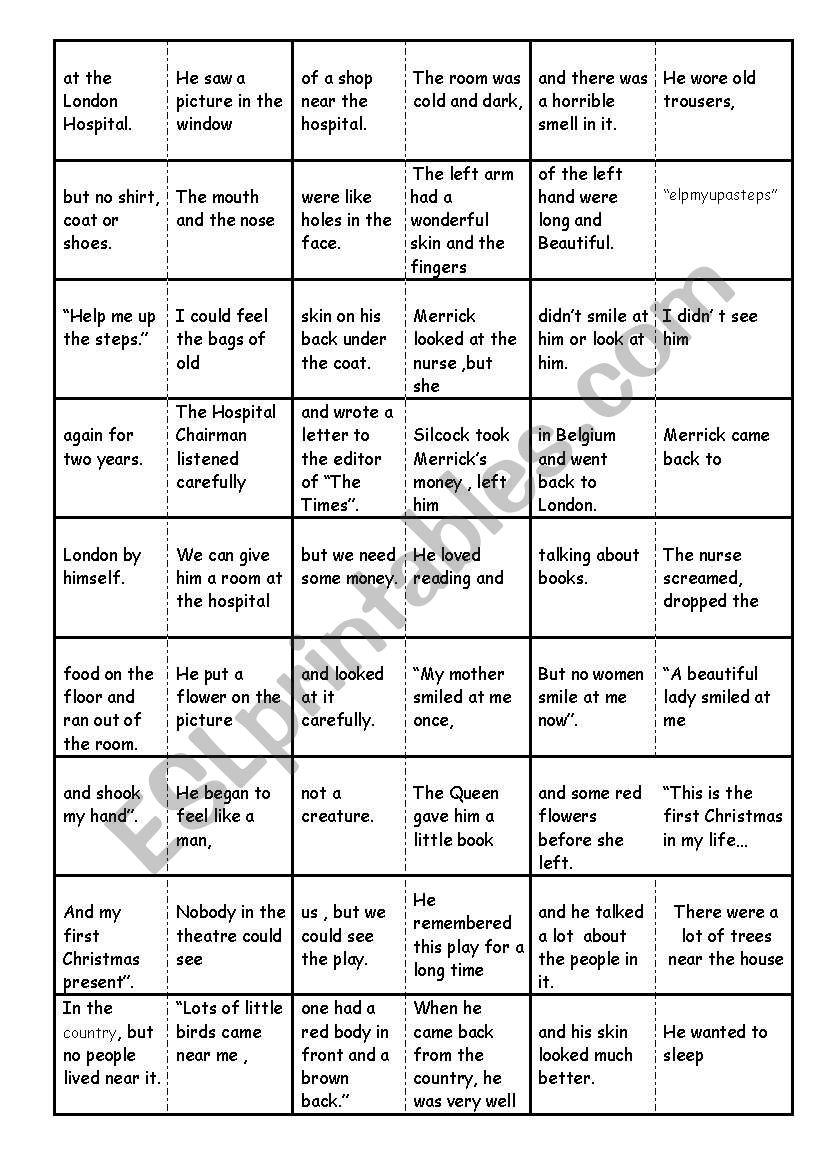 The Elephant Man . Domino worksheet