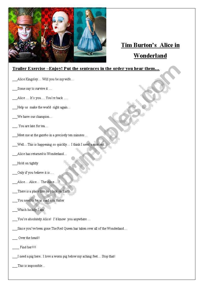 Tim Burtons Alice in Wonderland listening exercise 