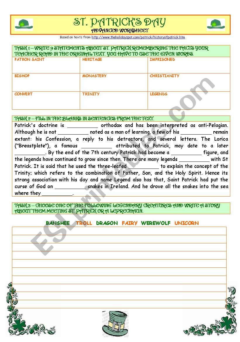 St. Patricks Day - advanced worksheet