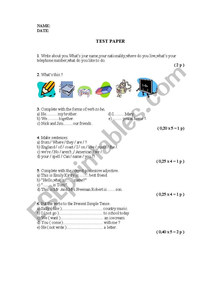 sumative test for 5th grade worksheet