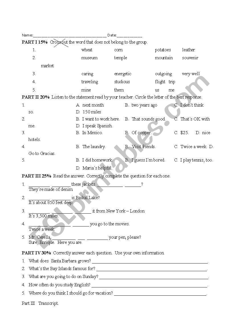 General Review  worksheet