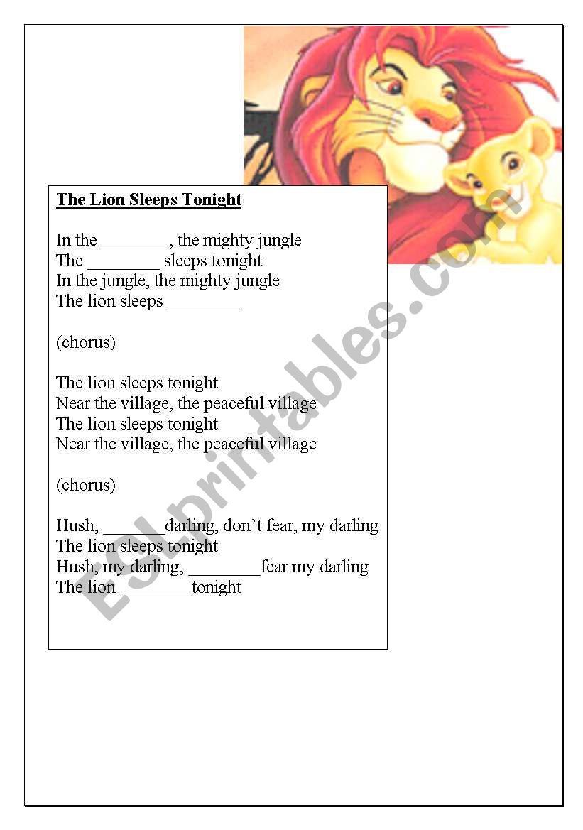 The lion song worksheet