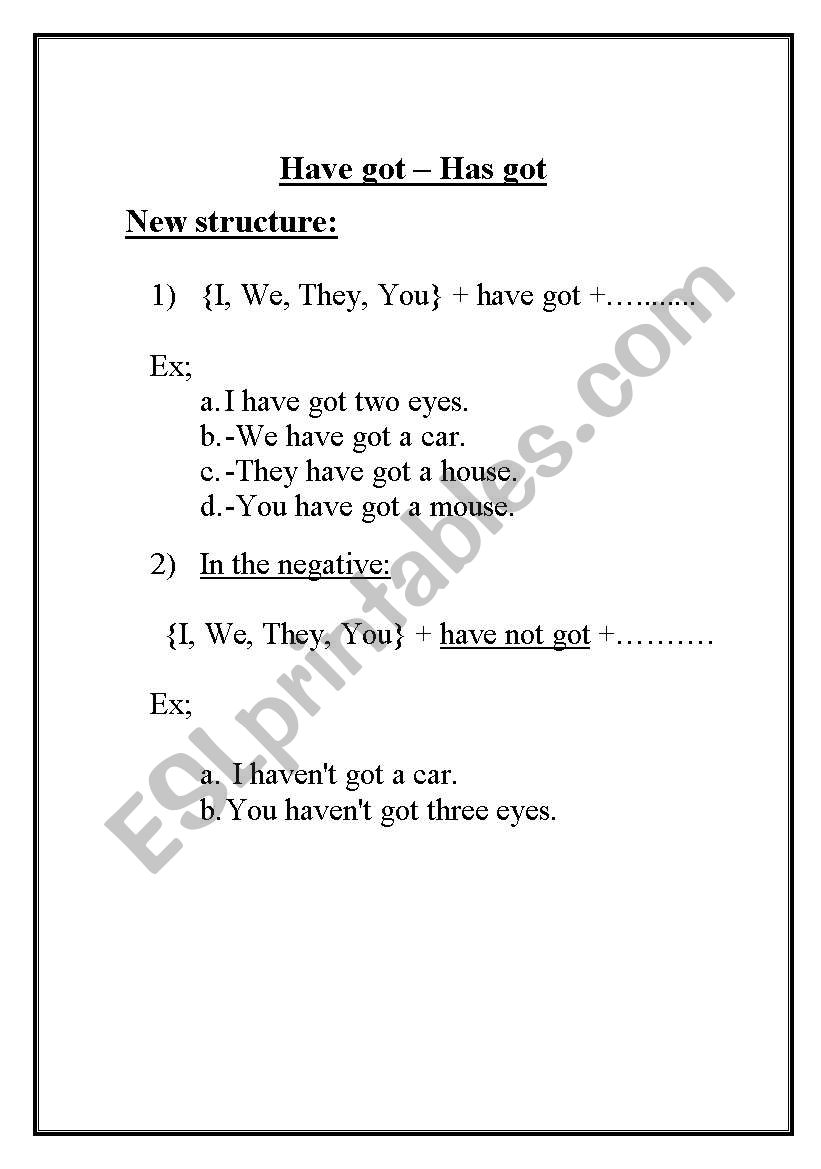 has got - have got worksheet
