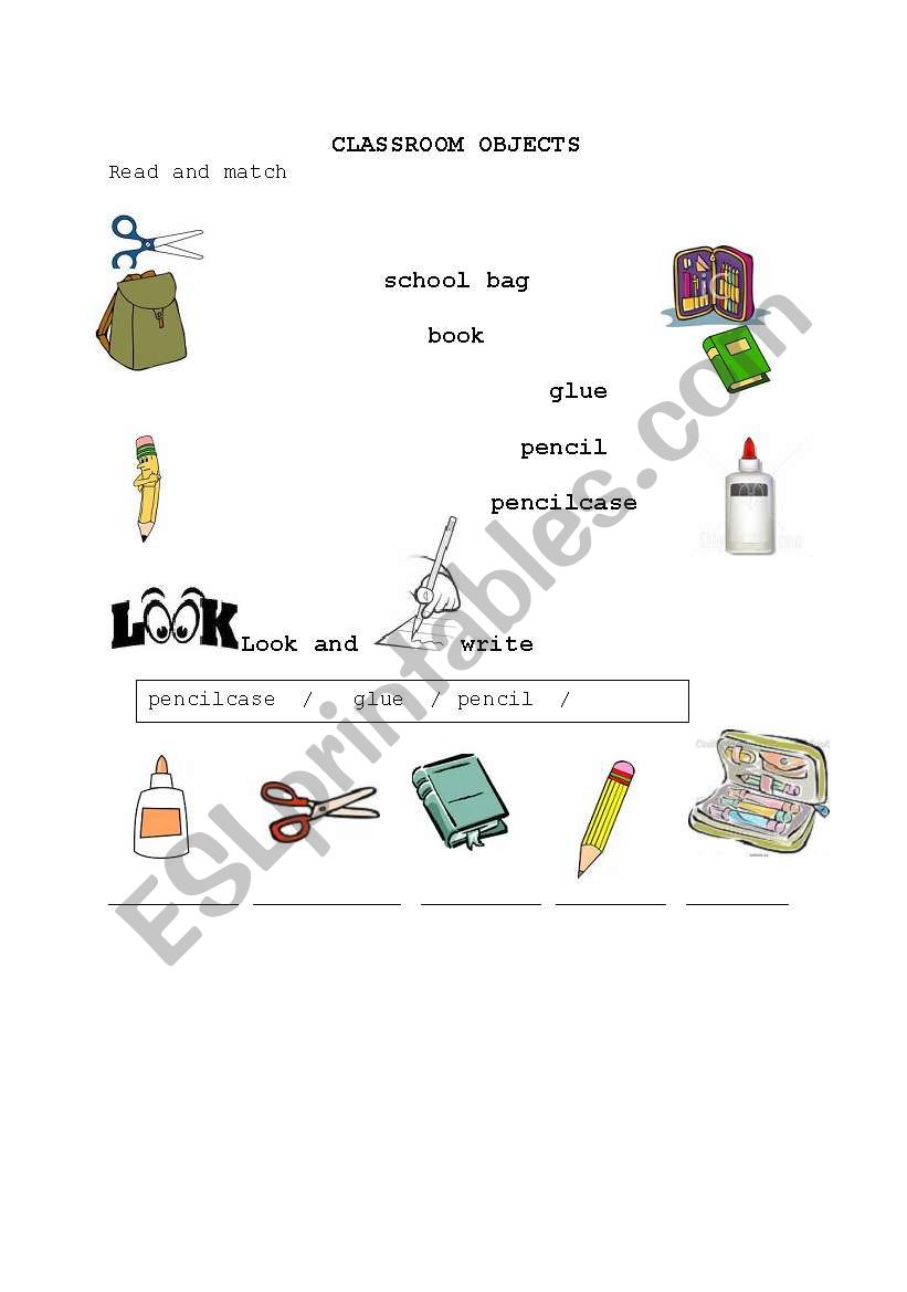 Classroom Objects worksheet