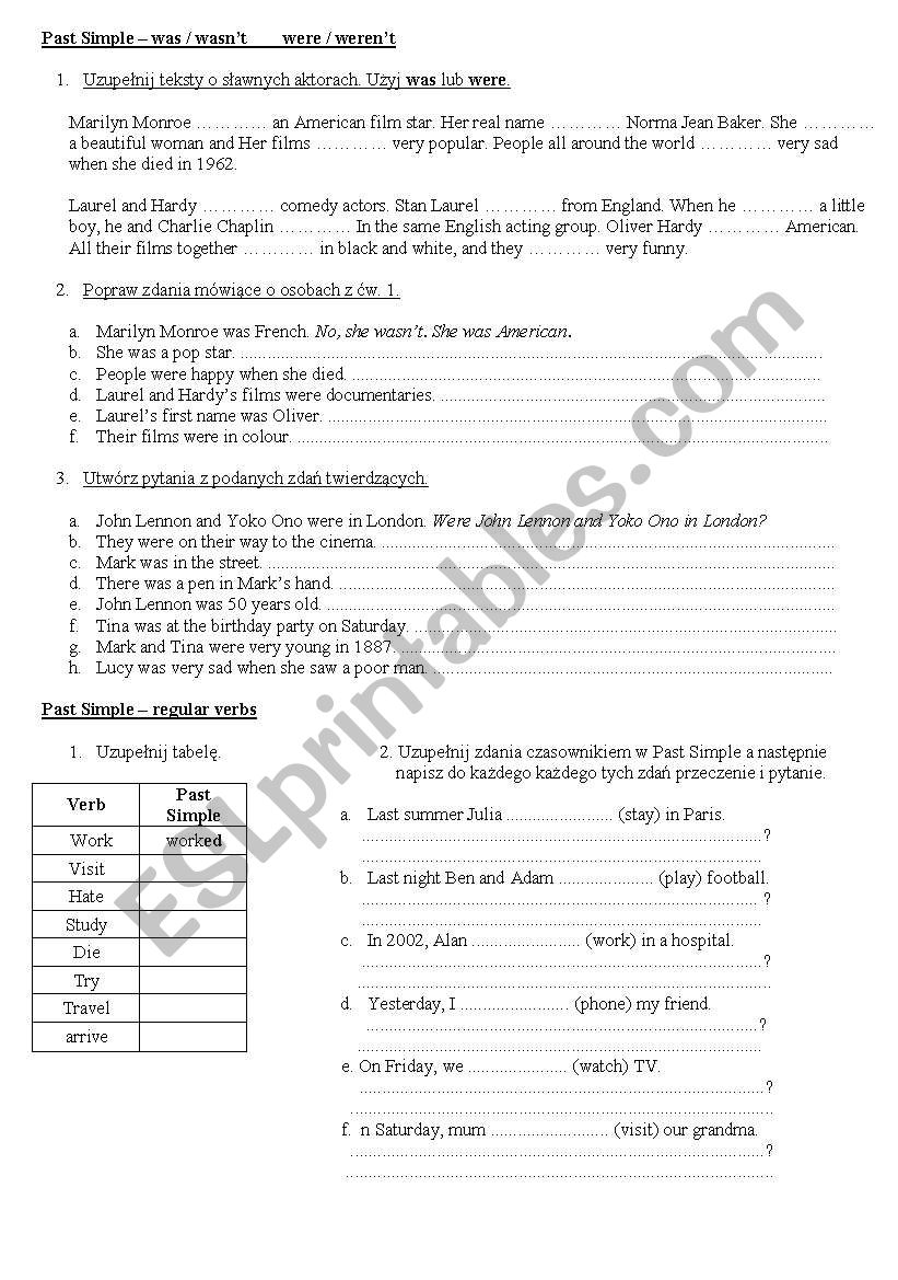 Past Simple exercises worksheet