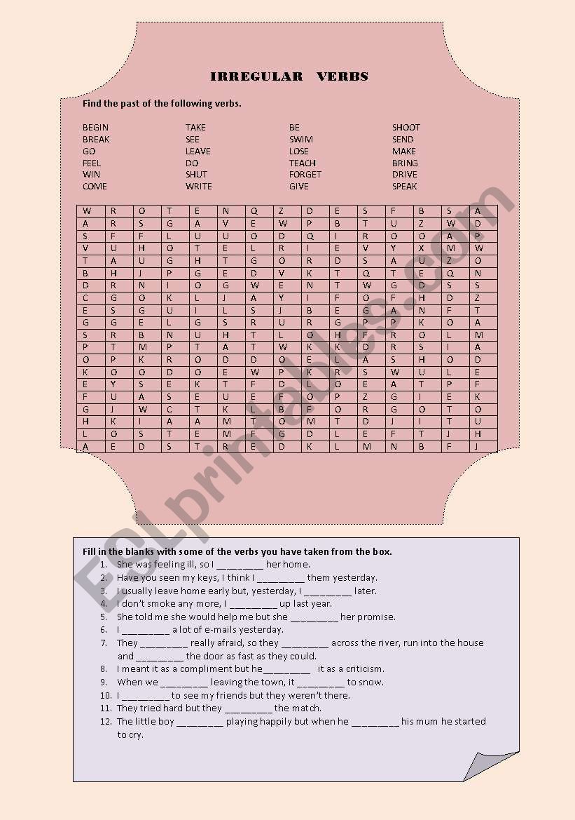 irregular verbs wordsearch and practice