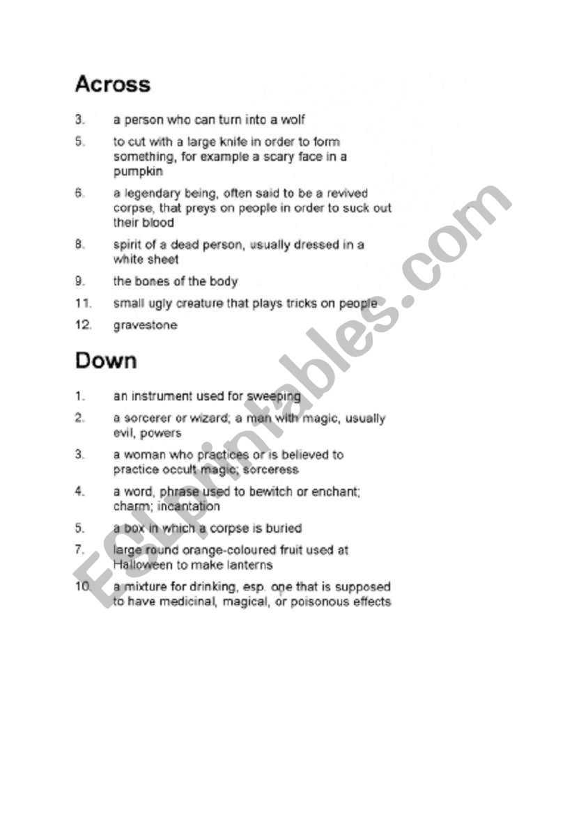 Halloween Crossword Puzzle 2 worksheet