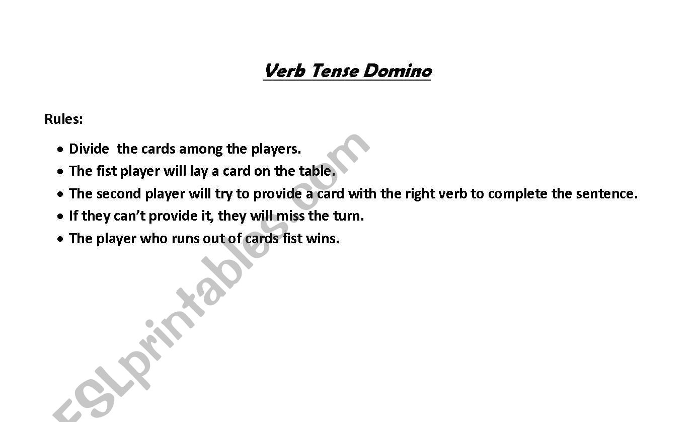 Verb tense domino worksheet