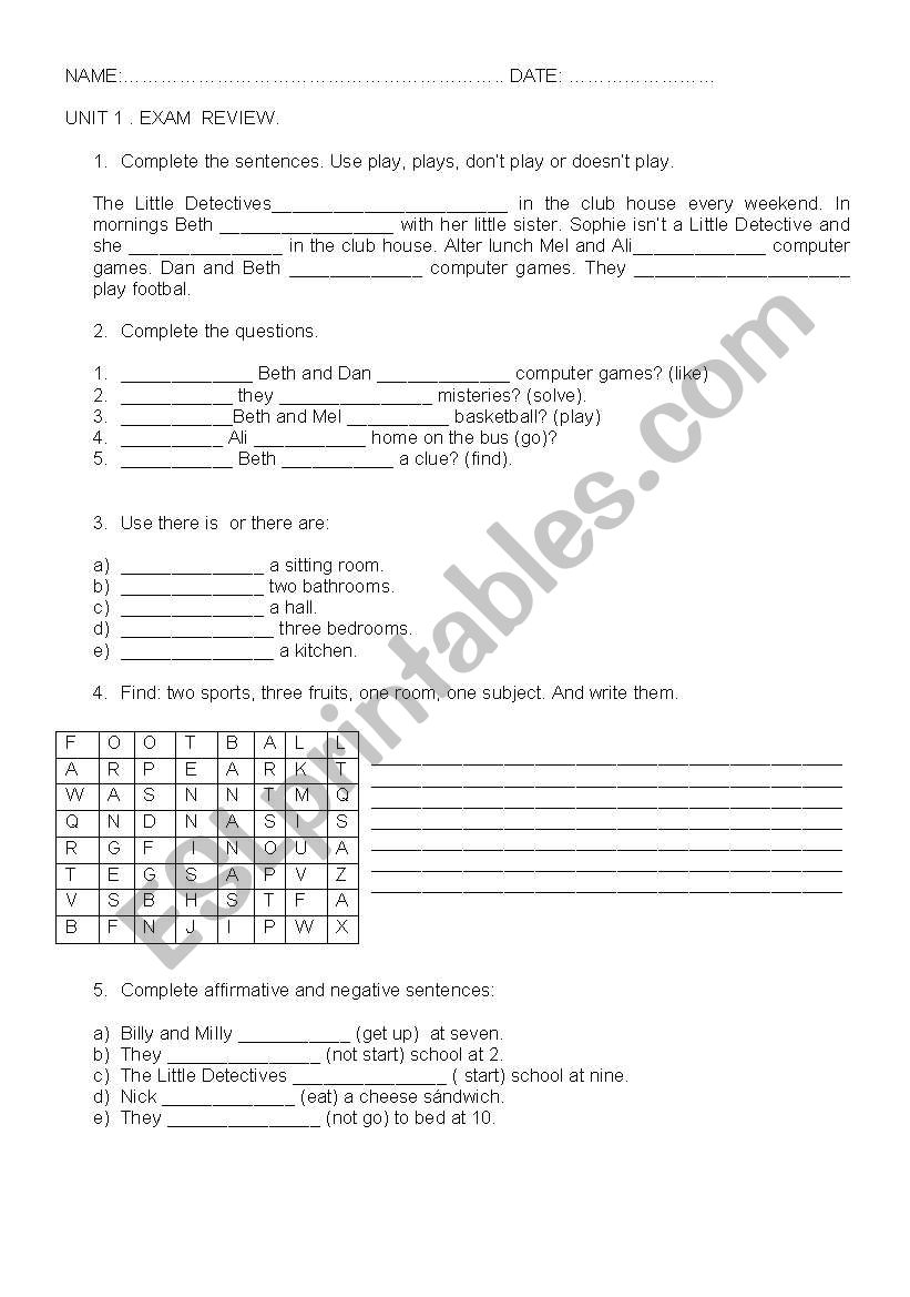 exam review worksheet