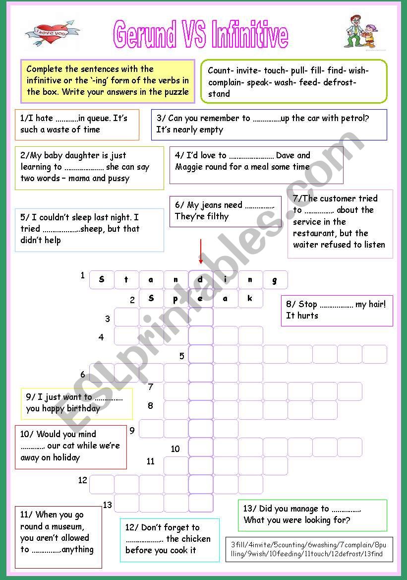 gerund or infinitive worksheet