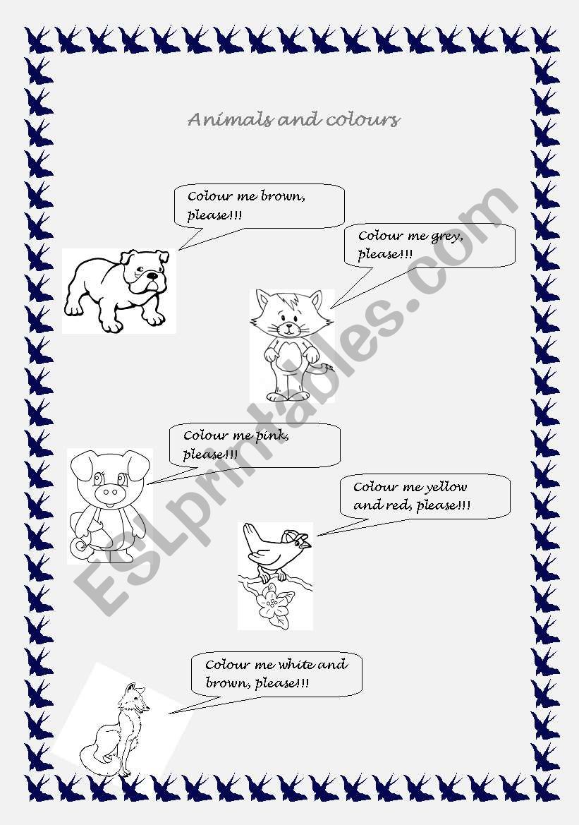 Animals and colours worksheet