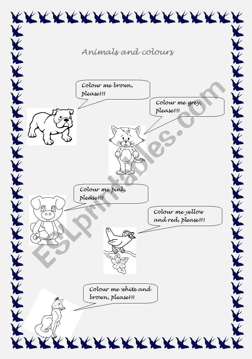 Animals and colours worksheet