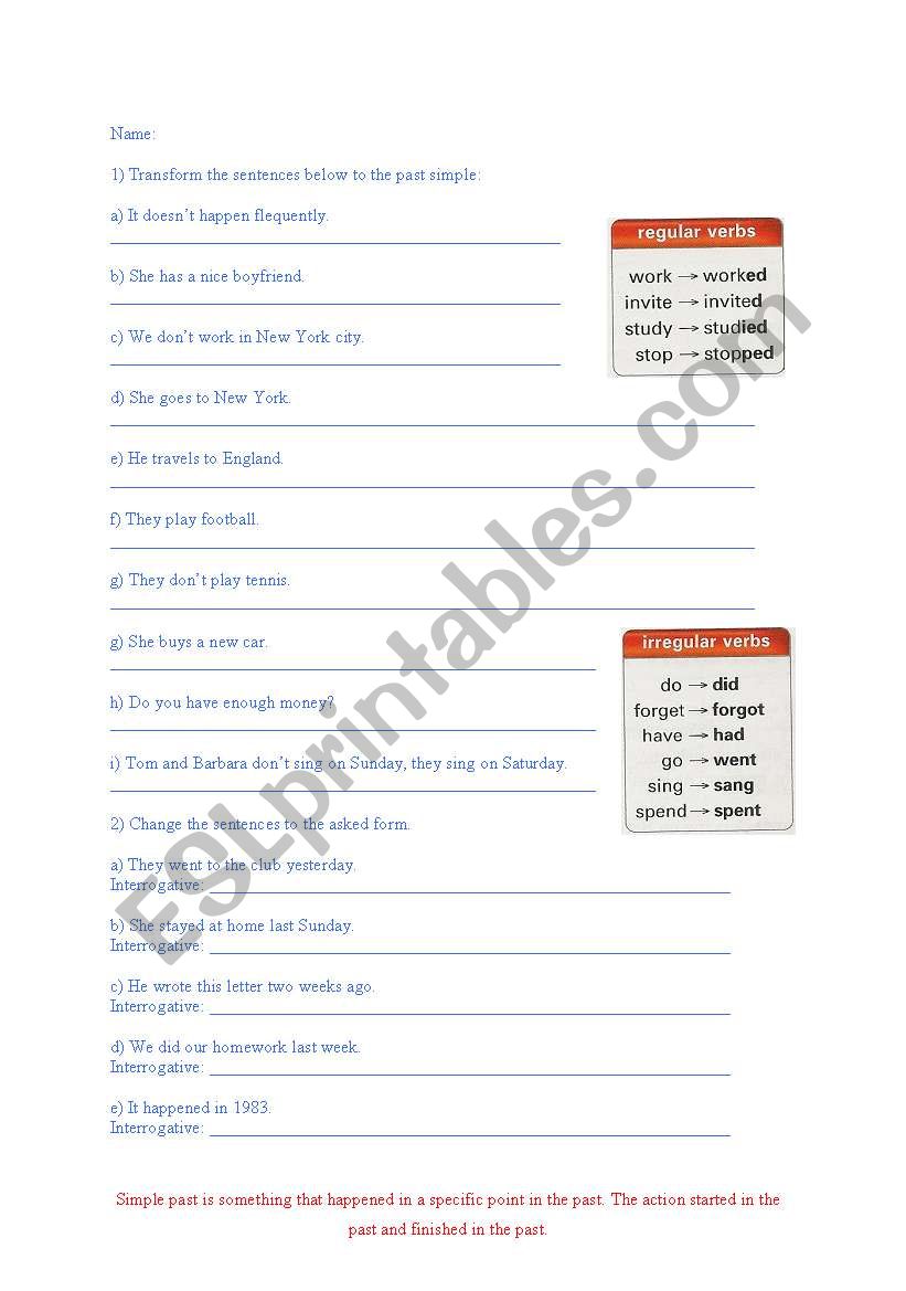 Simple Past exercises worksheet