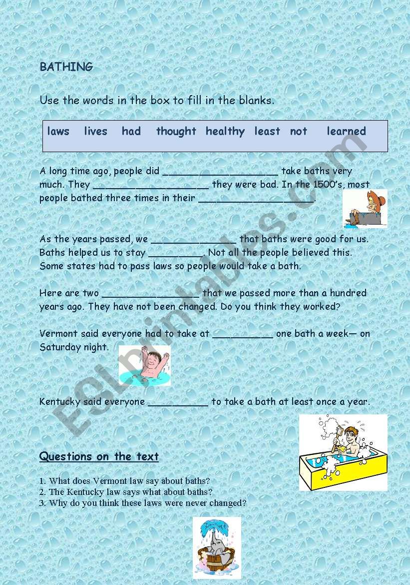 BATHING worksheet