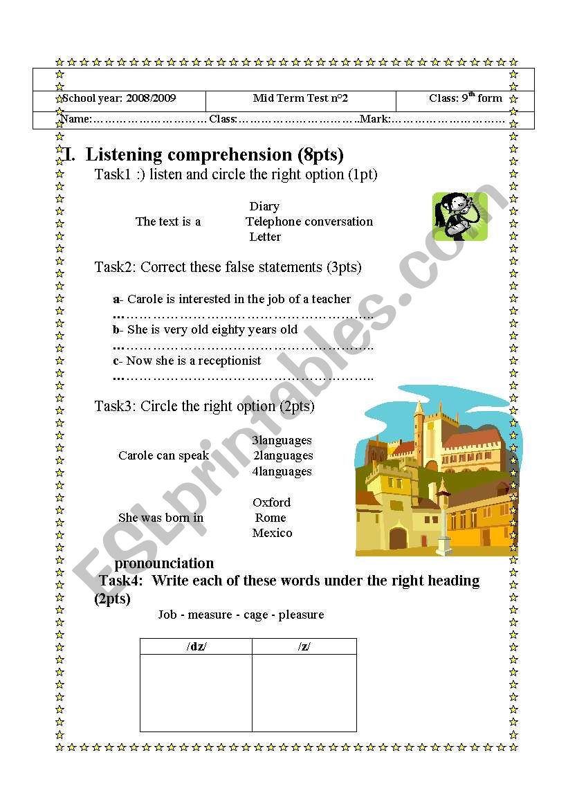 mid term test N2 9th form worksheet