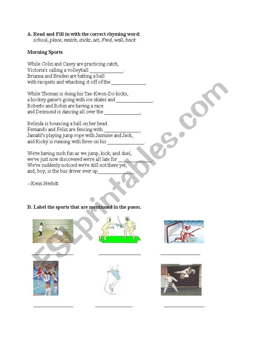 Morning Sports worksheet