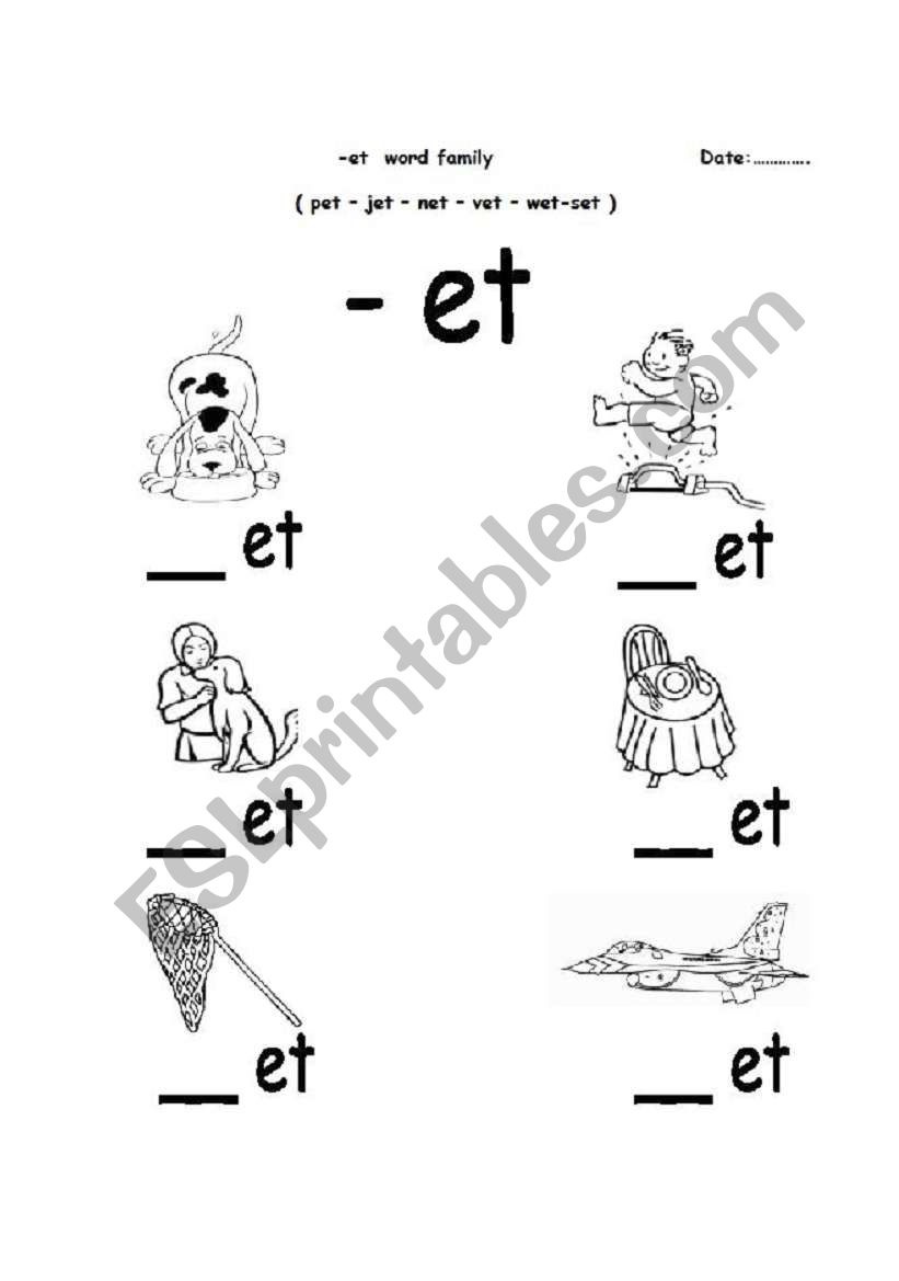 - et word family  worksheet