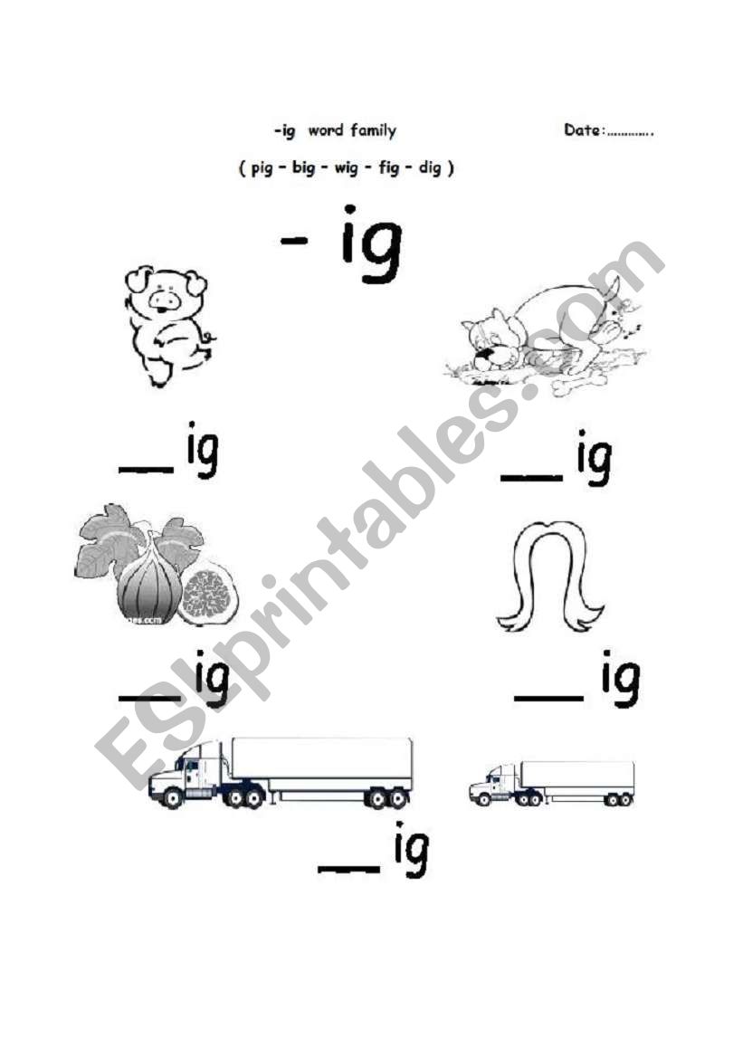 -ig word family  worksheet