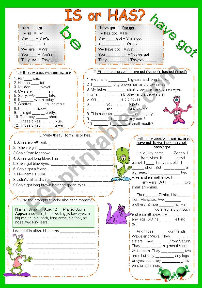 IS or HAS? worksheet