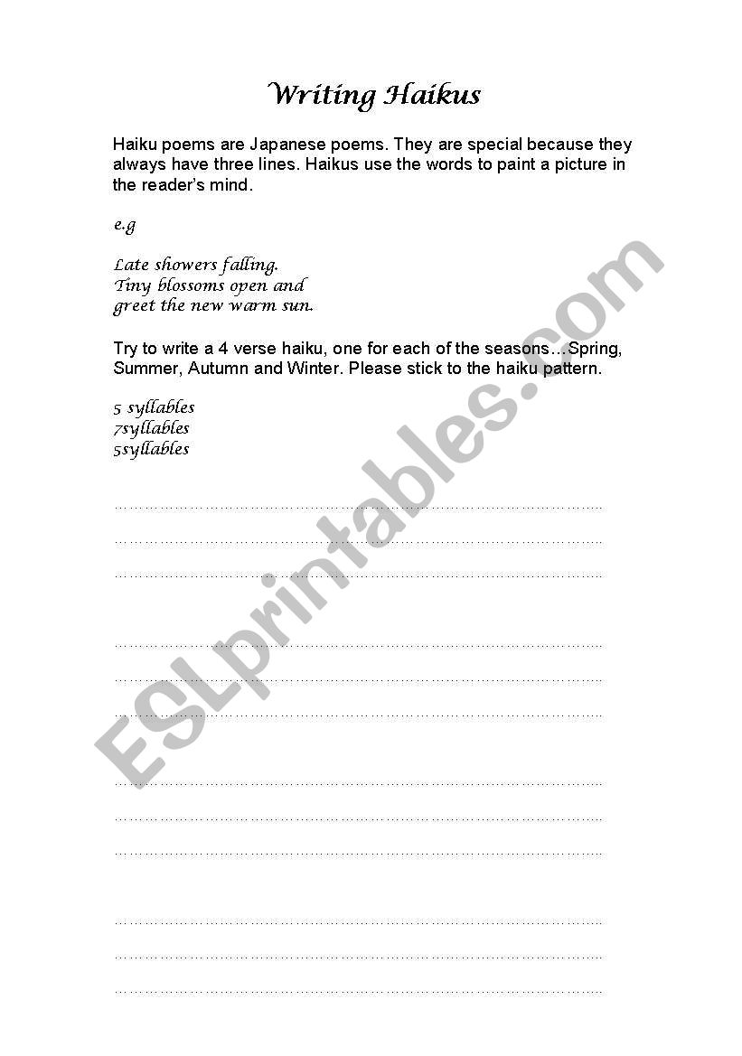 English worksheets: How To write a haiku