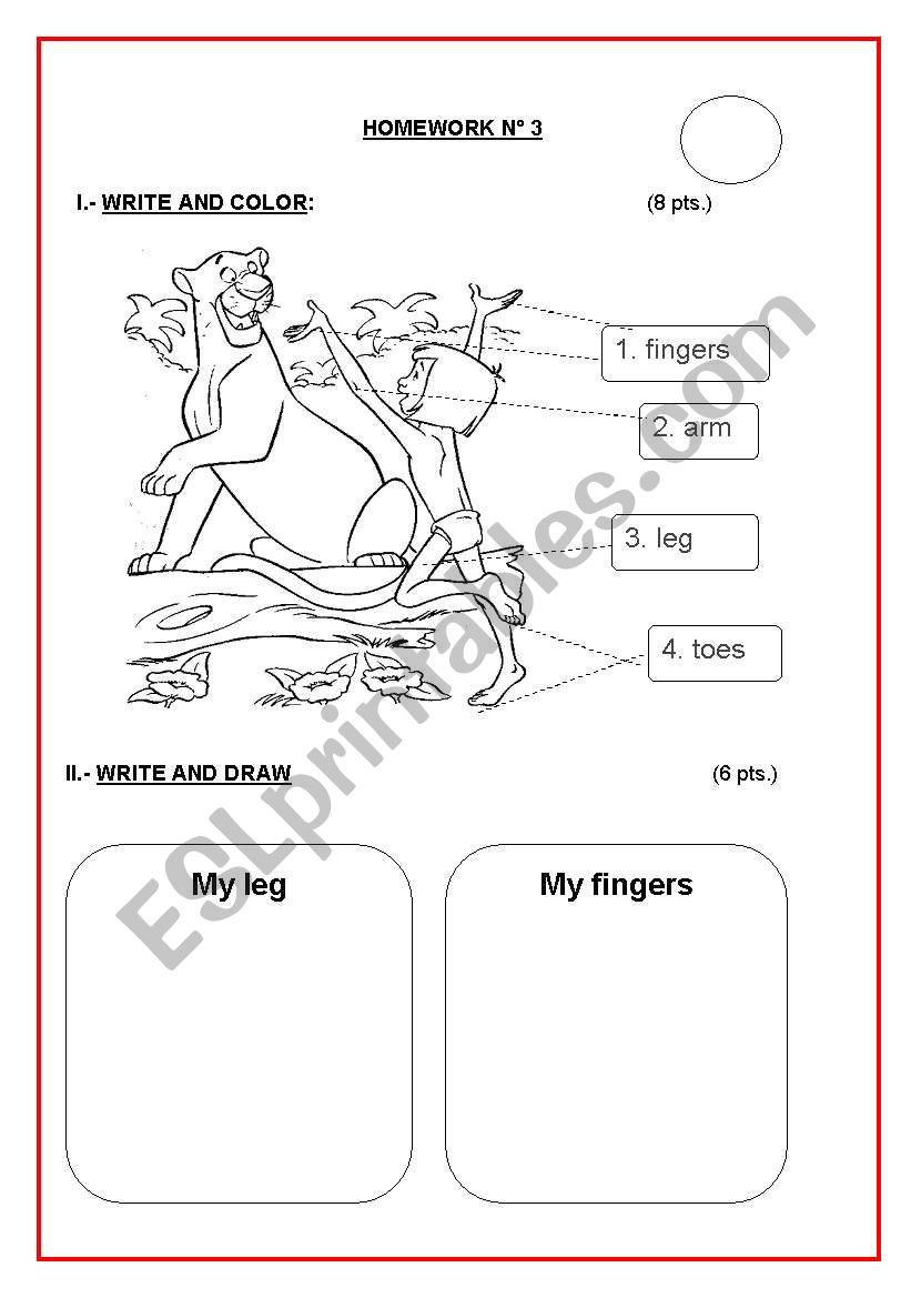 TEST (BODY PARTS) worksheet