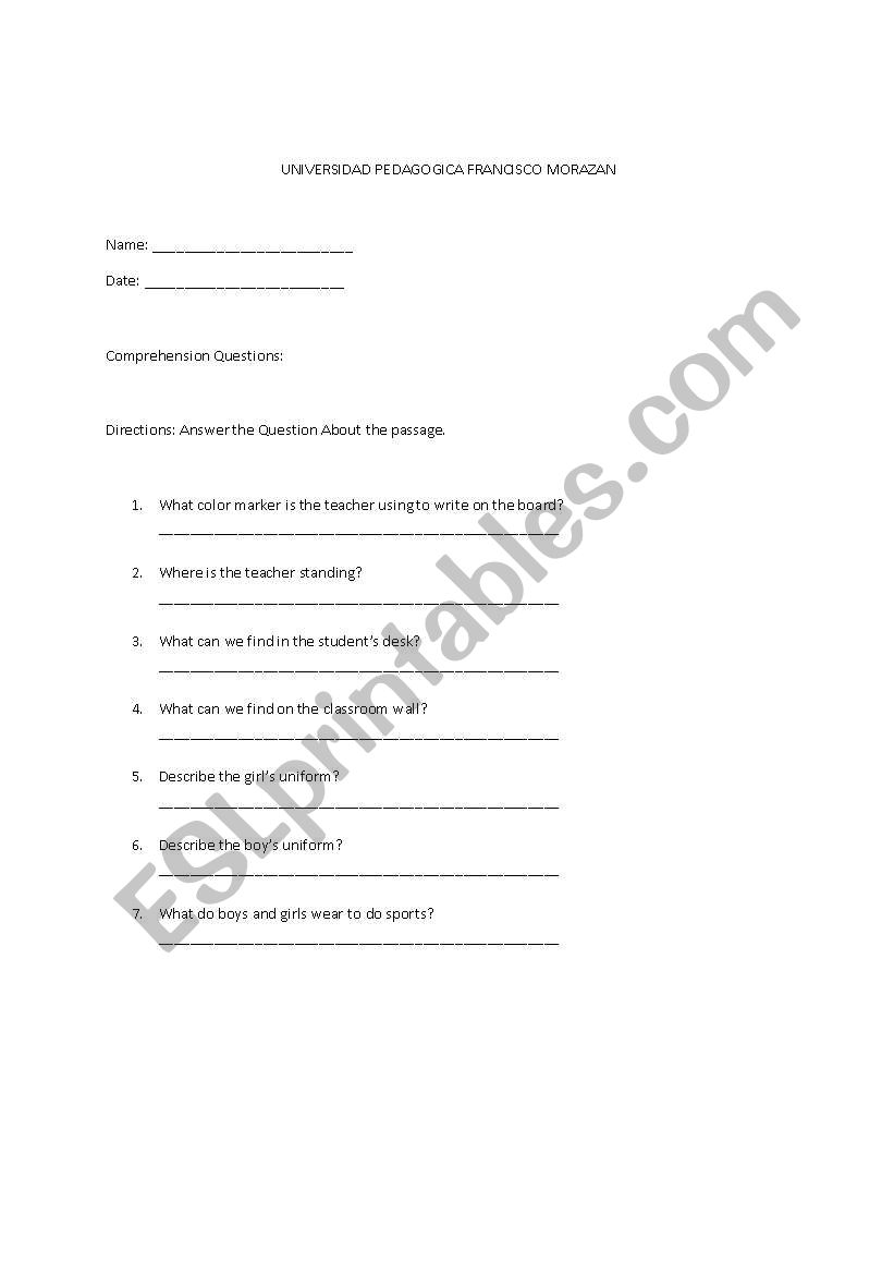 comprehension activity worksheet