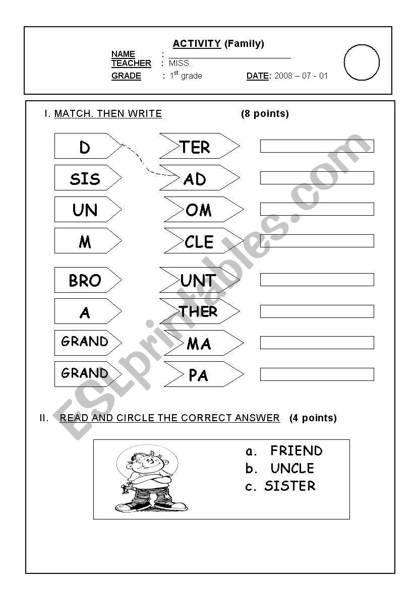 TEST (MY FAMILY) worksheet