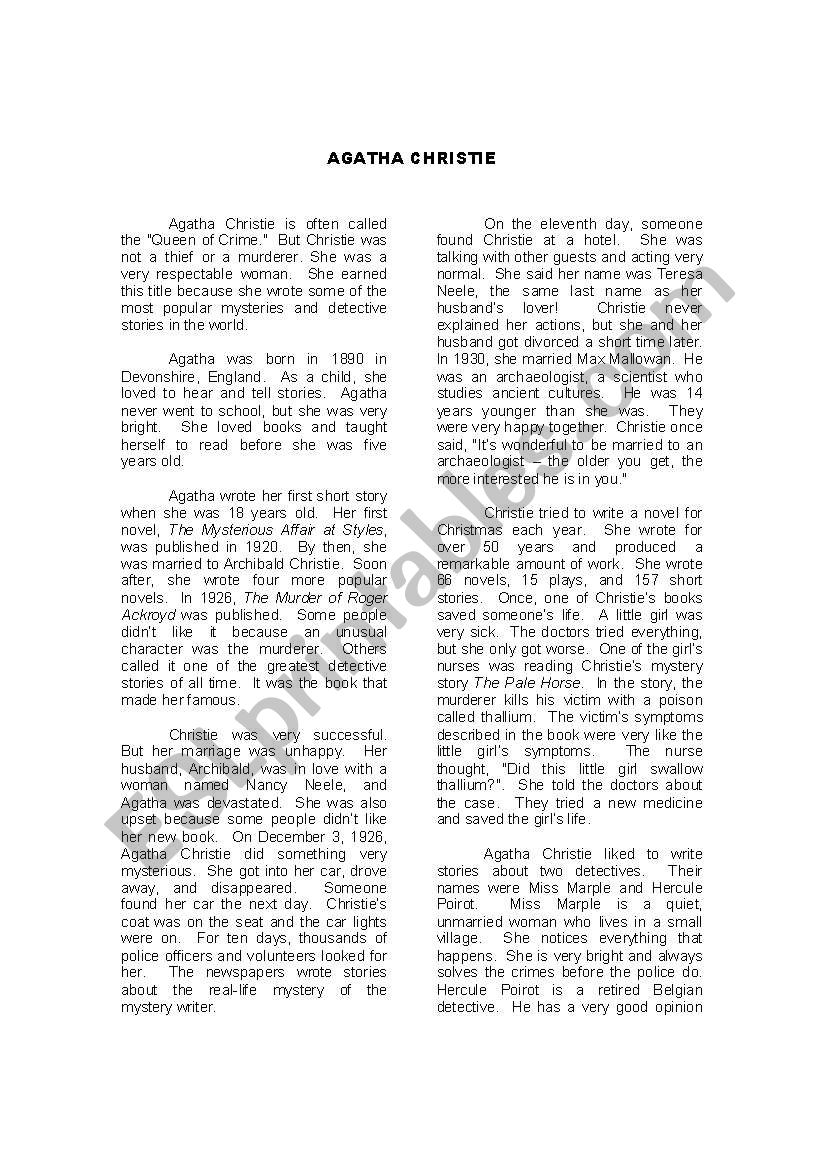 Biography of Agatha Christie (1 of 2)