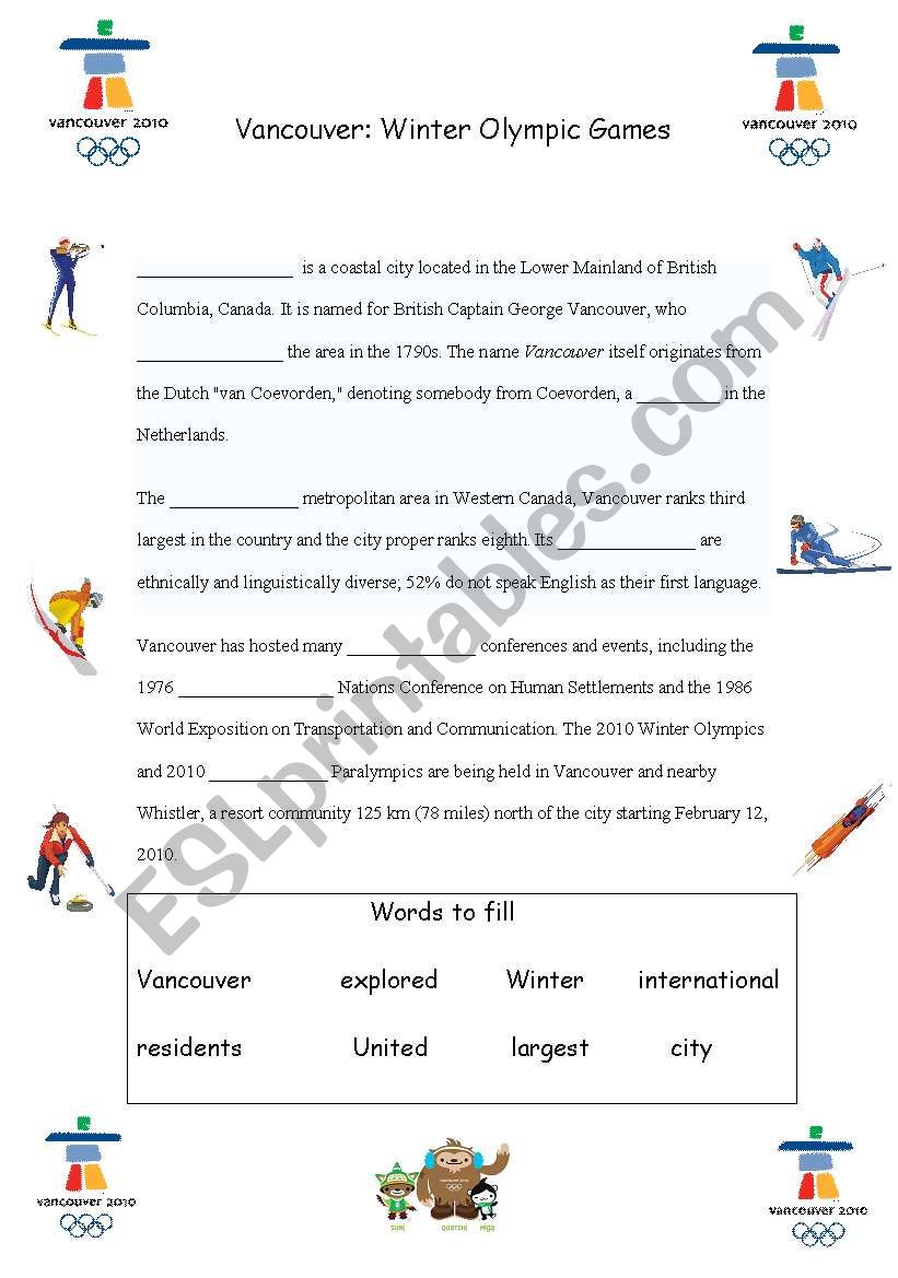 Winter Olympics: City Focus worksheet