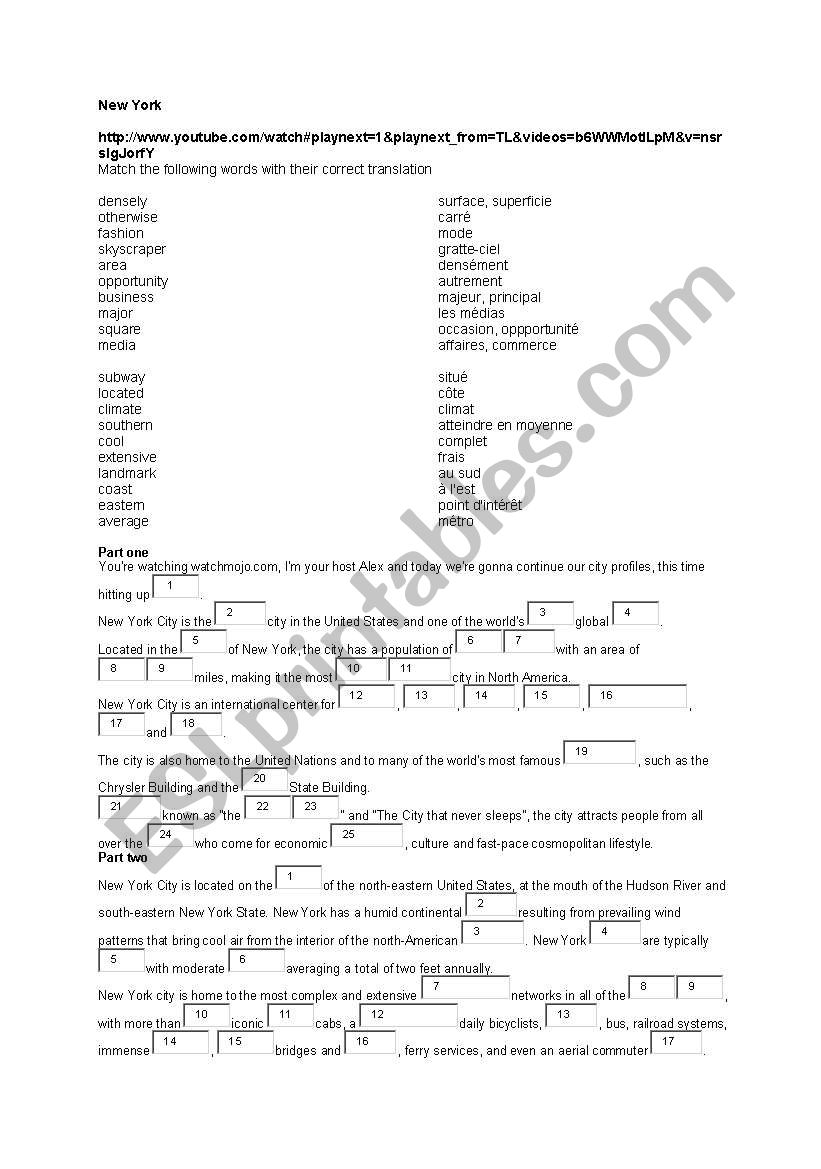 Travel in New York worksheet