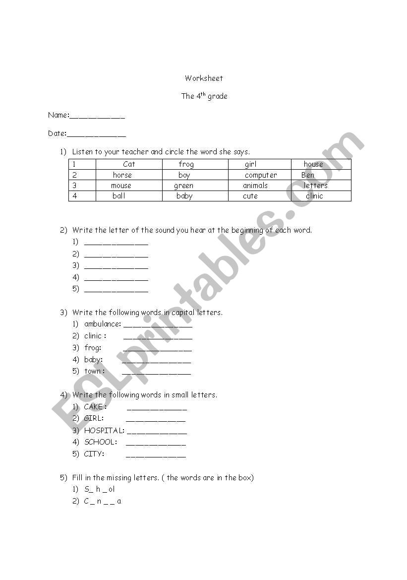 vocabulary and writing  worksheet