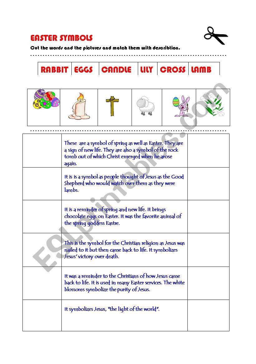 Easter symbols worksheet