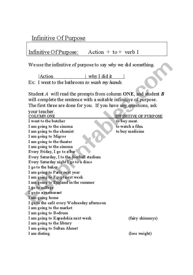 infinitive of purpose worksheet