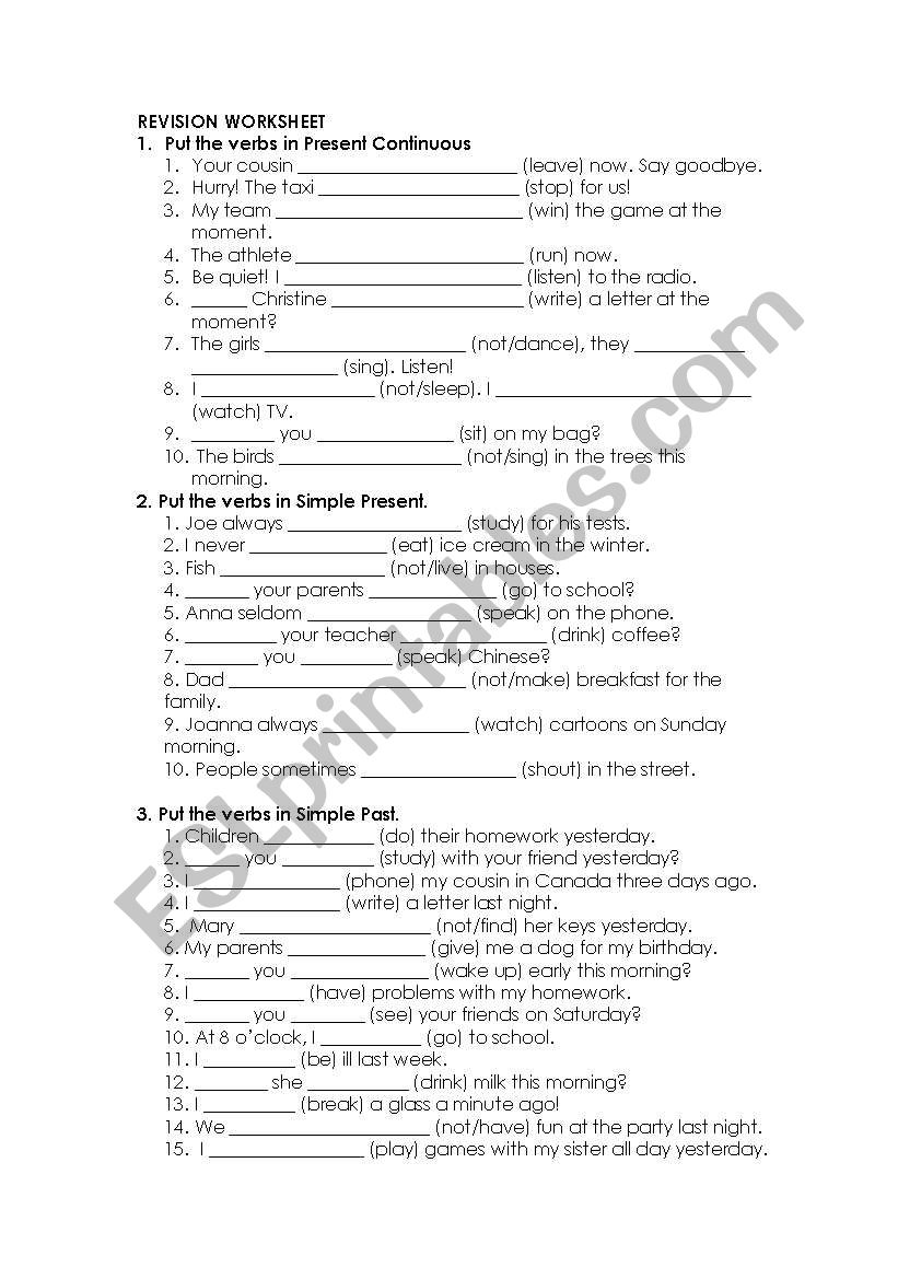 RV OF TENSES worksheet